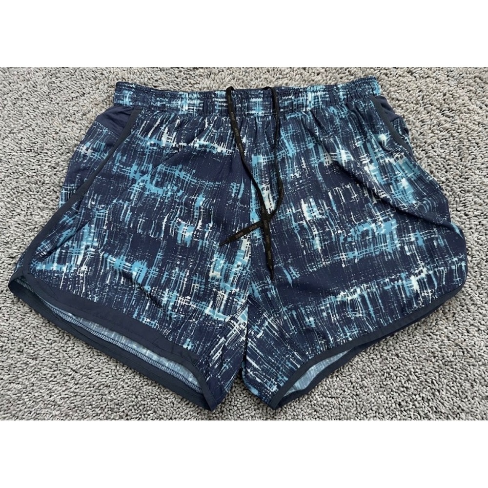 Rabbit Running Shorts Mens Medium Blue Abstract Print Lined Athletic Gym 4in